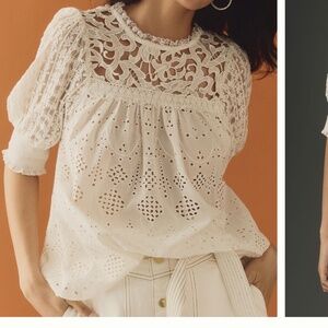 Conditions Apply Boho White Lace Blouse/Anthropologie